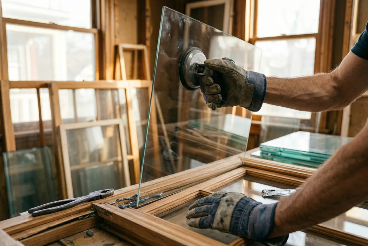 Shayvis Wilson, owner of Island Glass Company, working in the workshop